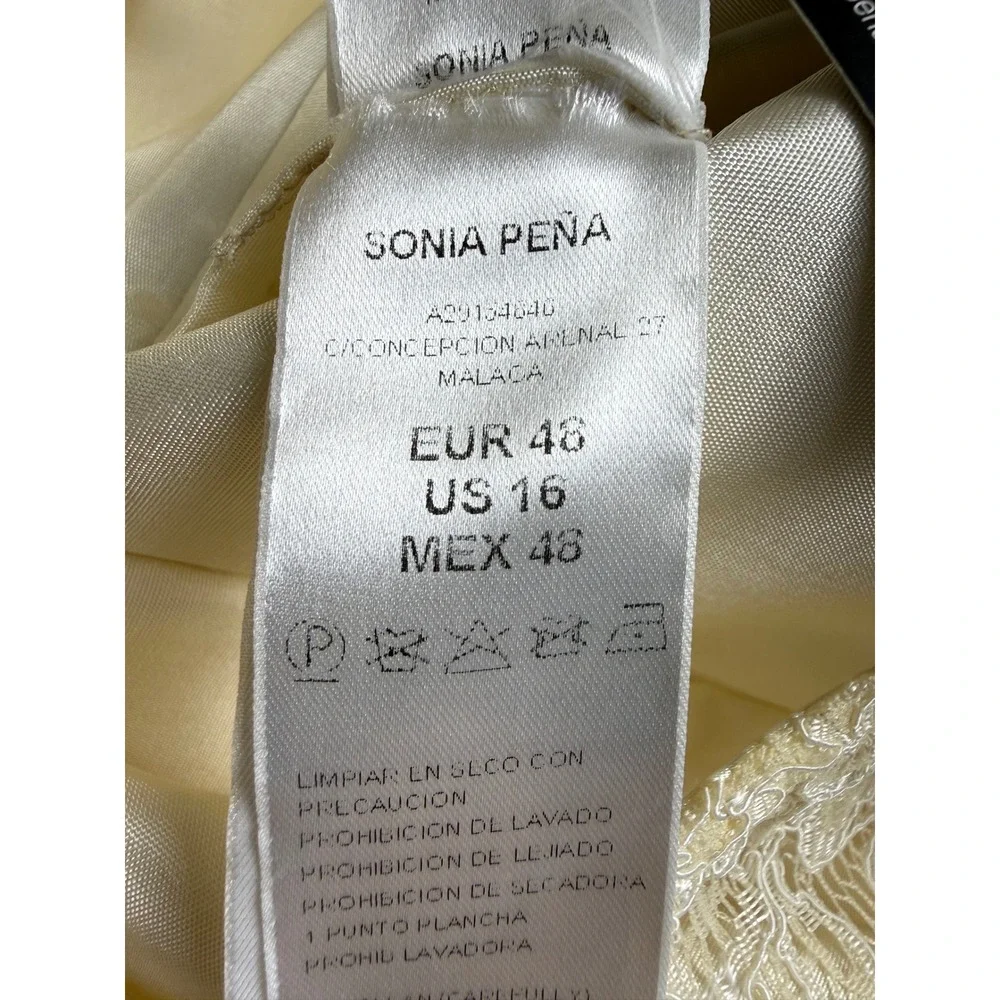 Sonia Pena Lace Sheath Dress Womens 16 Ivory Beaded Waist Formal Event MSRP $450